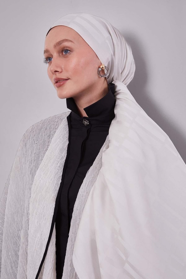 LevidorTaş Kesik Çizgili Blue Jakar Şal