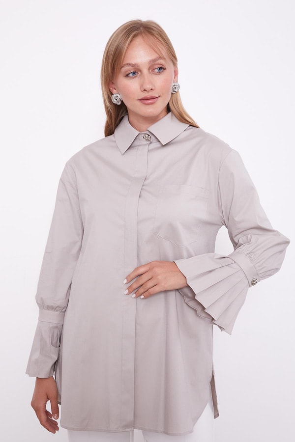 LevidorTaş Kolu Plise Detay Gömlek