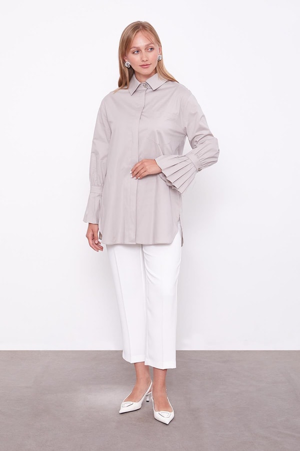 LevidorTaş Kolu Plise Detay Gömlek