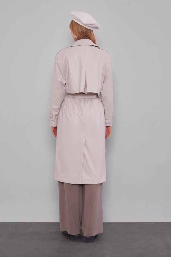 LevidorTaş Midi Boy Kuşaklı Deri Trençkot