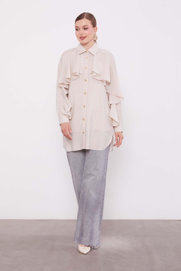 LevidorTaş Volan Detay Düğmeli Gömlek