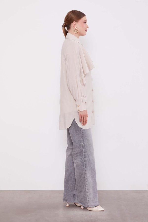 LevidorTaş Volan Detay Düğmeli Gömlek