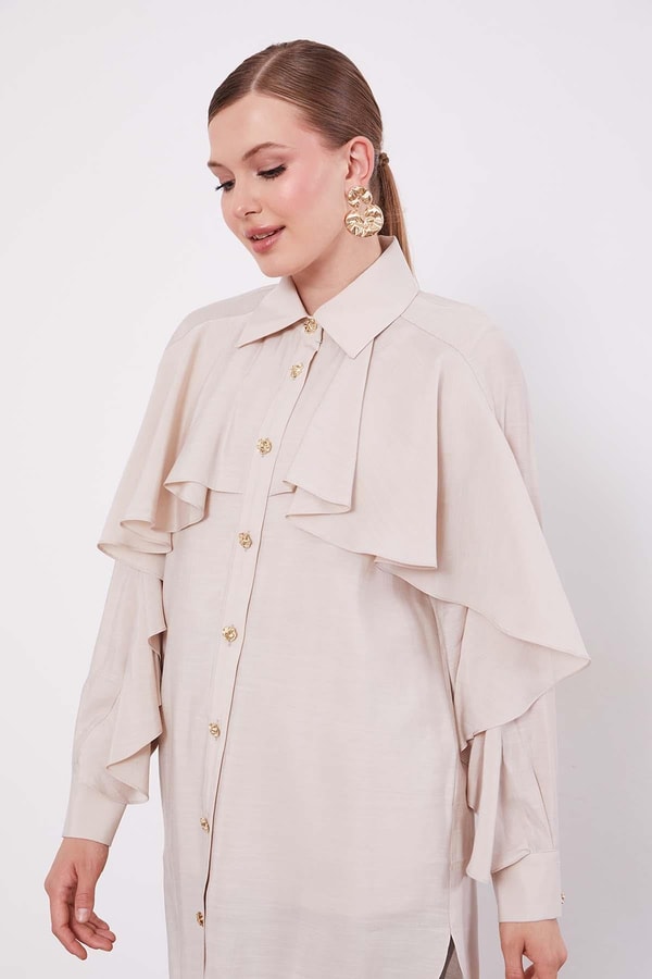 LevidorTaş Volan Detay Düğmeli Gömlek