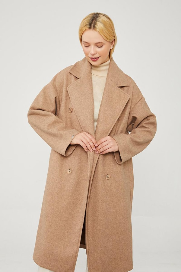 LevidorToprak Oversize Astarsız Kaşe Kaban