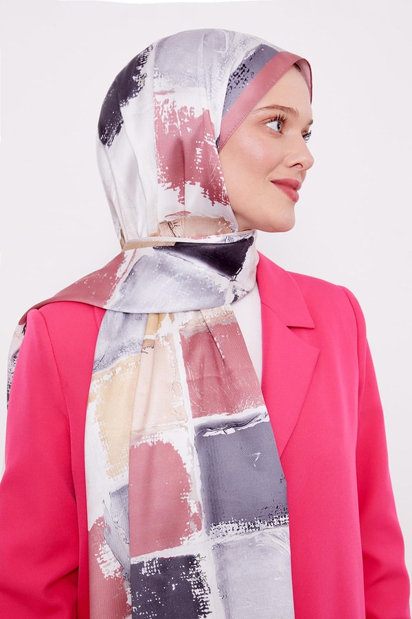 LevidorToz Pembe Kare Desen Twill Şal