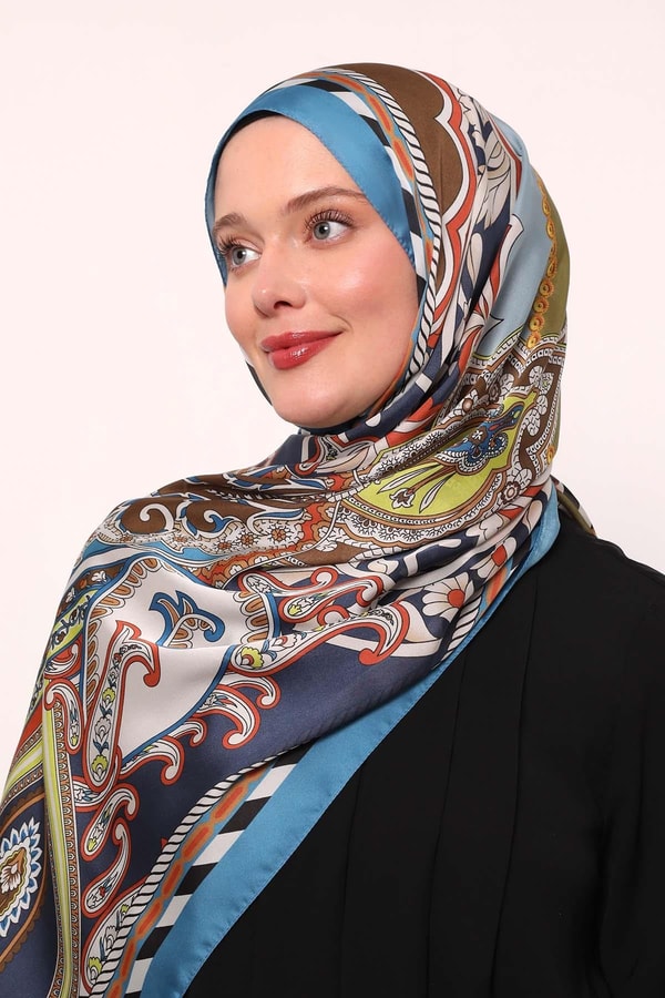 LevidorTurkuaz Çizgili Hint İpeği Şal