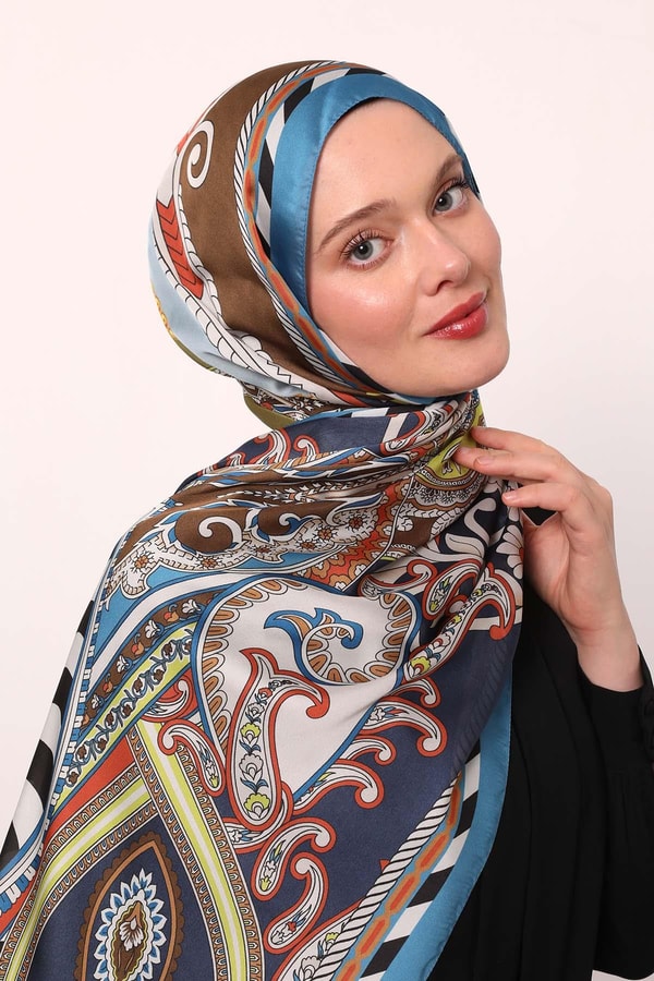 LevidorTurkuaz Çizgili Hint İpeği Şal