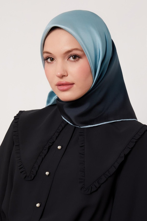 LevidorTurkuaz Geçişli Twill İpek Eşarp