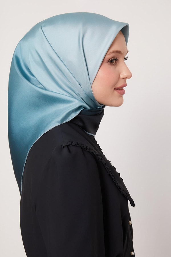 LevidorTurkuaz Geçişli Twill İpek Eşarp