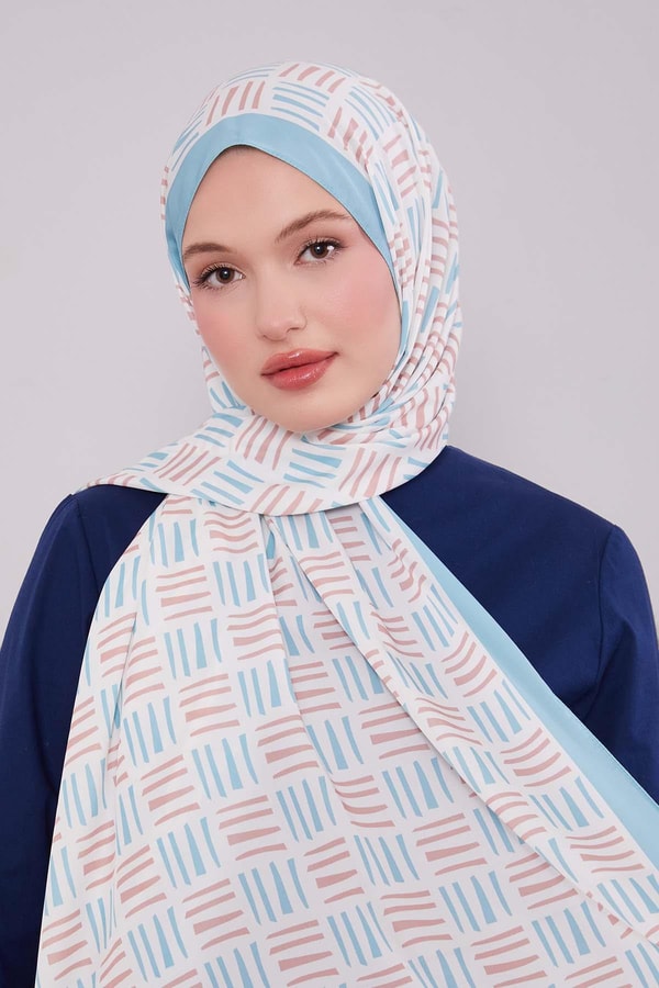 LevidorTurkuaz Kare Çizgi Desen Club Şal