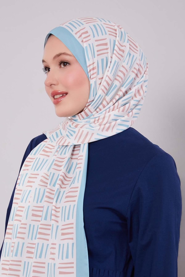 LevidorTurkuaz Kare Çizgi Desen Club Şal