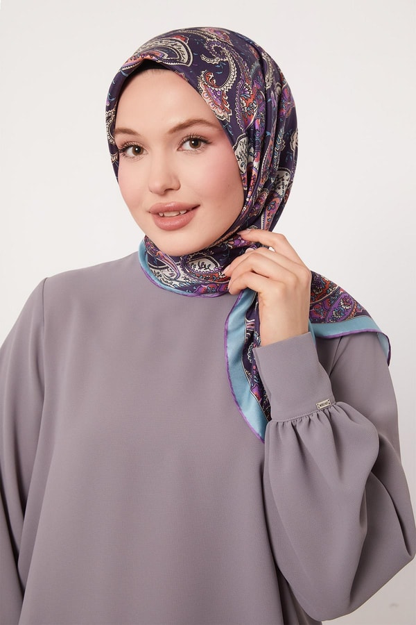 LevidorTurkuaz Karışık Retro Twill İpek Eşarp