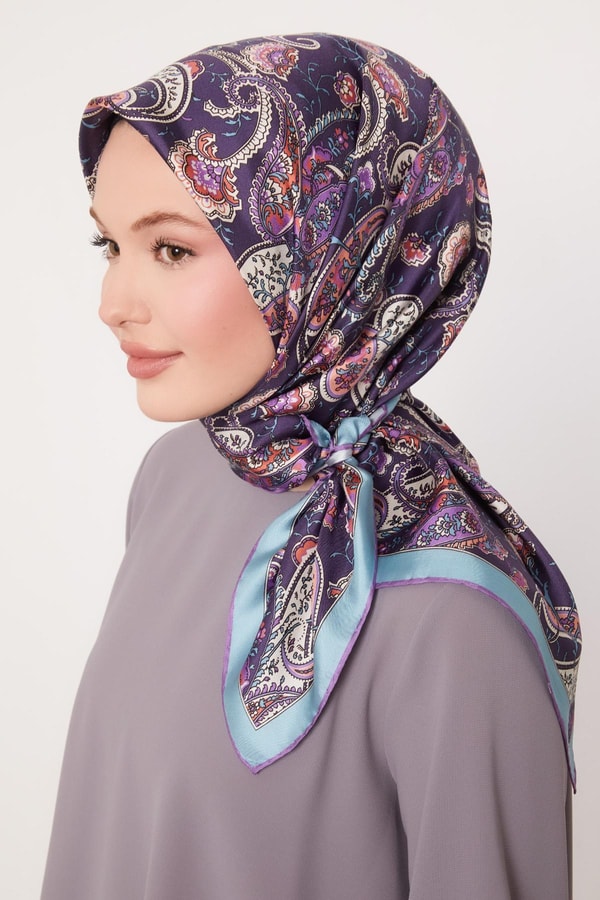 LevidorTurkuaz Karışık Retro Twill İpek Eşarp
