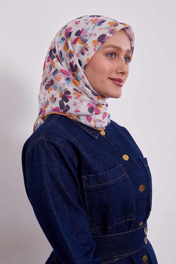 LevidorTuruncu Çiçek Desen Soft Eşarp