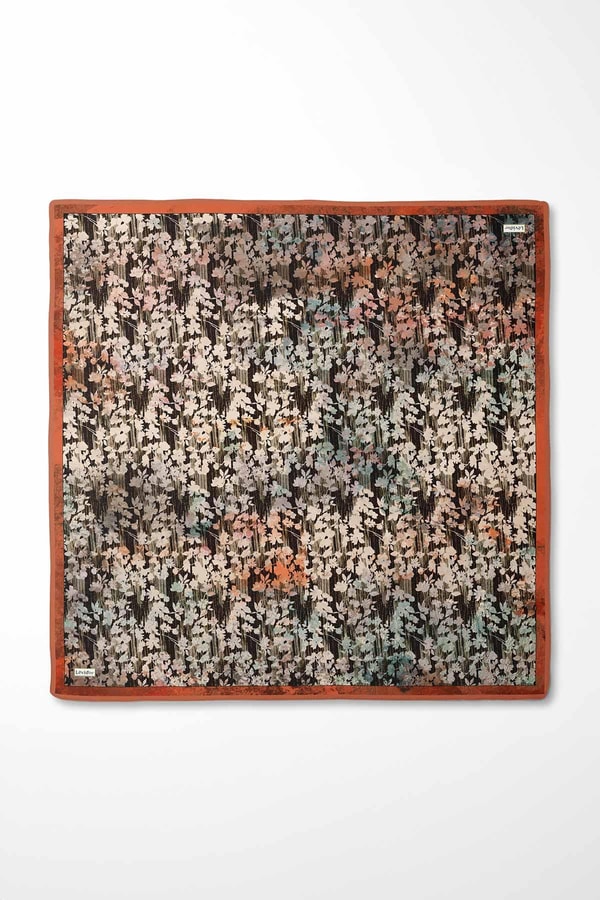 LevidorTuruncu Çiçekli Soyut Desen Twill İpek Eşarp