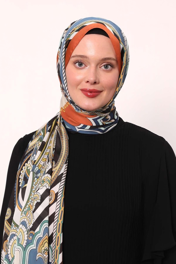 LevidorTuruncu Çizgili Hint İpeği Şal