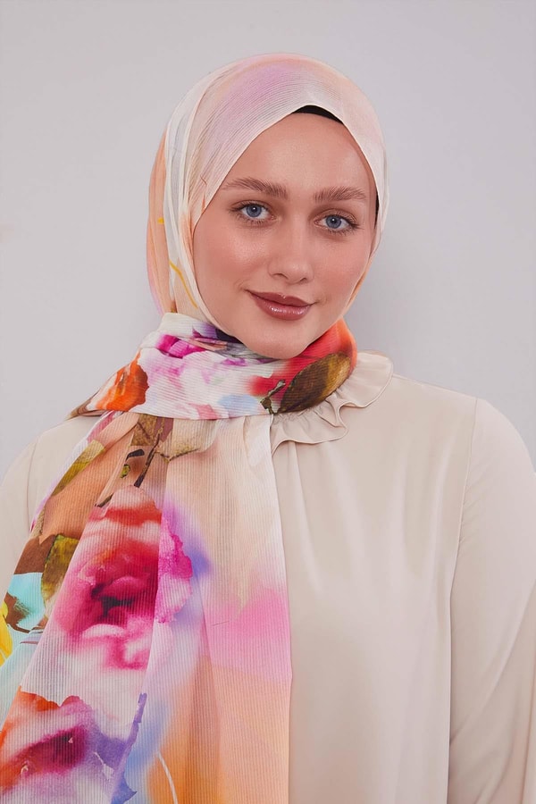 LevidorTuruncu Ebruli Desen Pamuk Şal