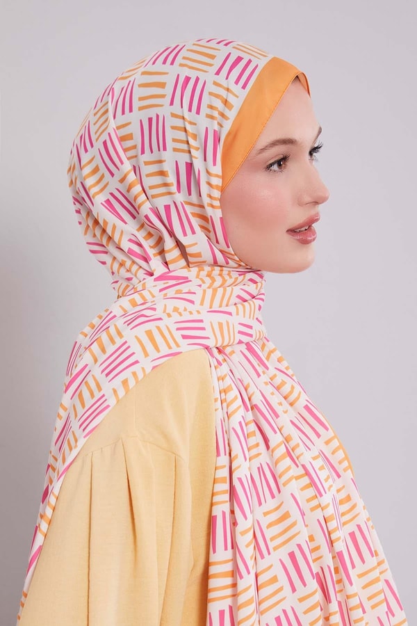 LevidorTuruncu Kare Çizgi Desen Club Şal