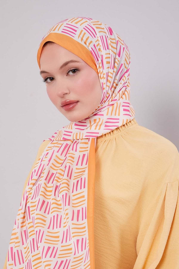 LevidorTuruncu Kare Çizgi Desen Club Şal