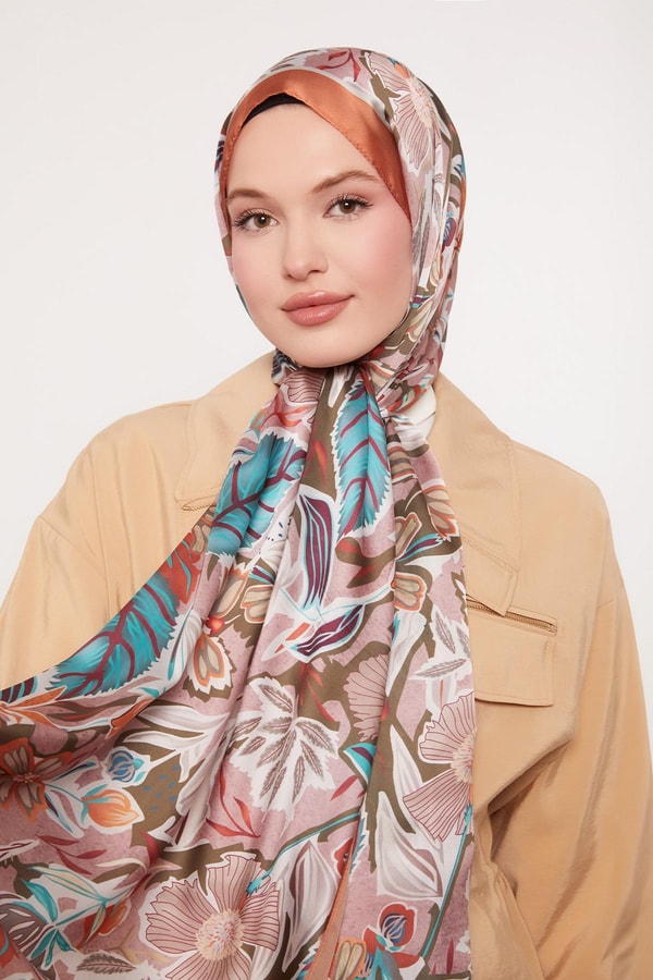 LevidorTuruncu Petunya Desen Hint İpeği Şal
