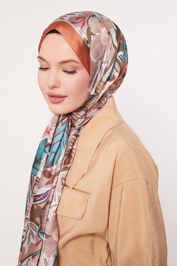 LevidorTuruncu Petunya Desen Hint İpeği Şal