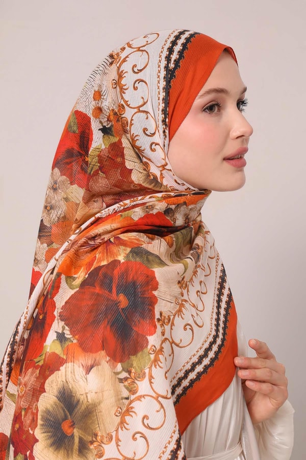LevidorTuruncu Varak Desen Pamuk Eşarp