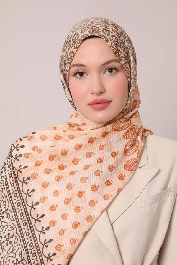 LevidorTuruncu Yaprak Desen Pamuk Şal