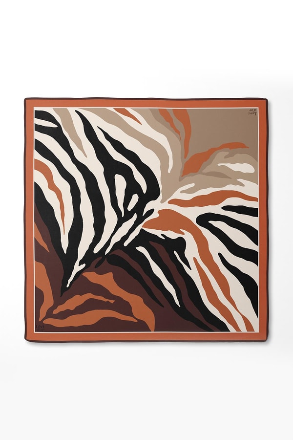 LevidorTuruncu Zebra Desen Twill İpek Eşarp