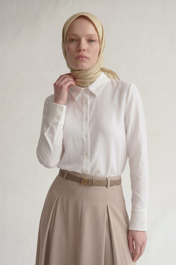 LevidorÜç Çizgi Detaylı Twill İpek Eşarp Gold