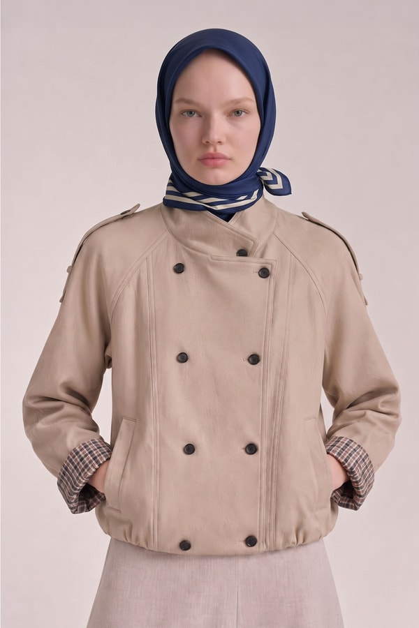 LevidorÜç Çizgi Detaylı Twill İpek Eşarp Mavi