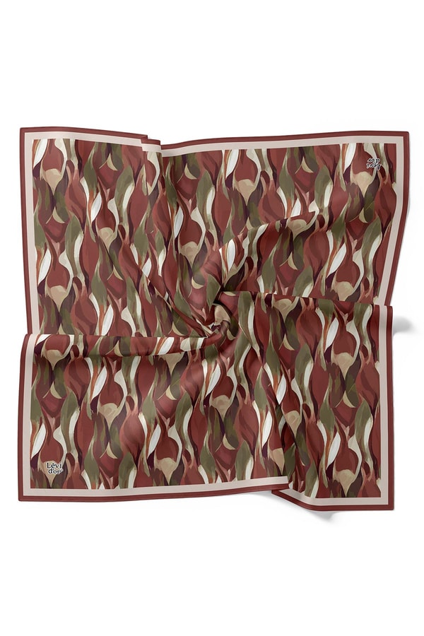 LevidorVişne Ebruli Desen Twill İpek Eşarp