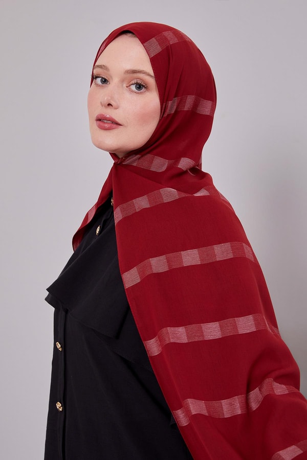 LevidorVişne Kendinden Çizgili Dirim Şal