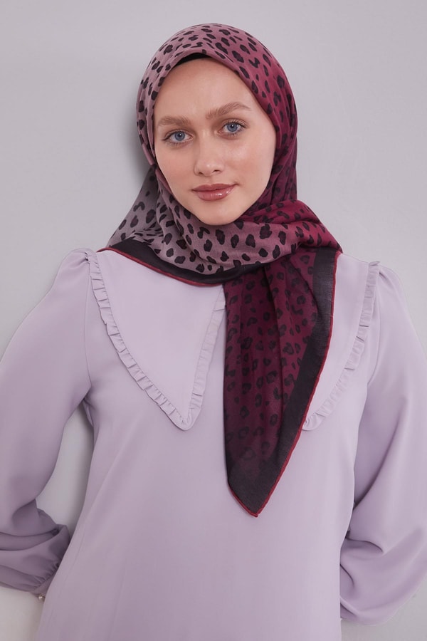 LevidorVişne Leopar Desen Soft Eşarp
