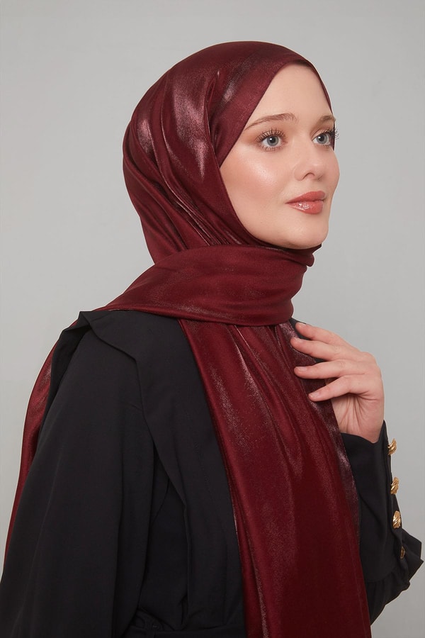 LevidorVişne Şerit Desen Kehribar Şal