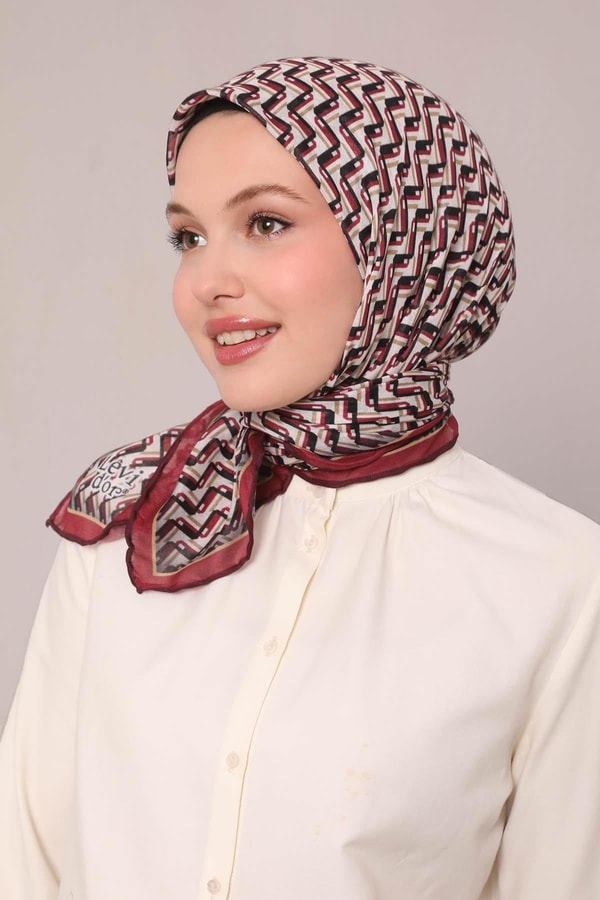 LevidorVişne Zigzag Desen Soft Eşarp