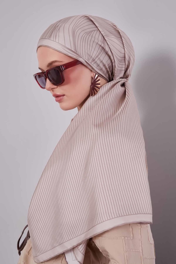 LevidorVizon Çizgi Desen Twill İpek Eşarp