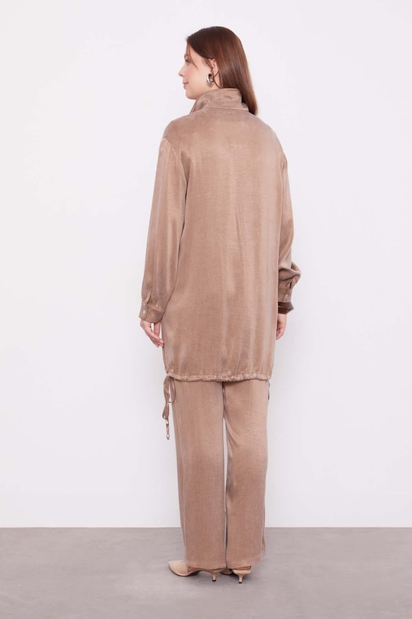 LevidorVizon Dik Yaka Düğme Detaylı Cupra İkili Takım