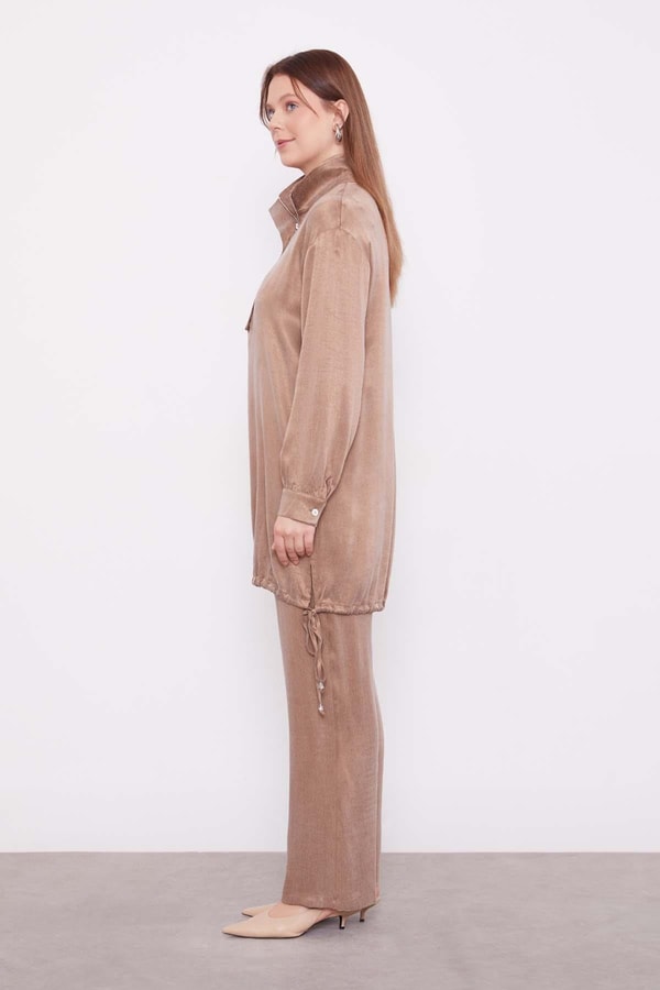 LevidorVizon Dik Yaka Düğme Detaylı Cupra İkili Takım