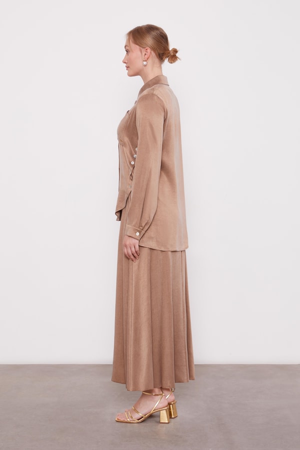 LevidorVizon Düğme Detaylı Cupra Etek Takım