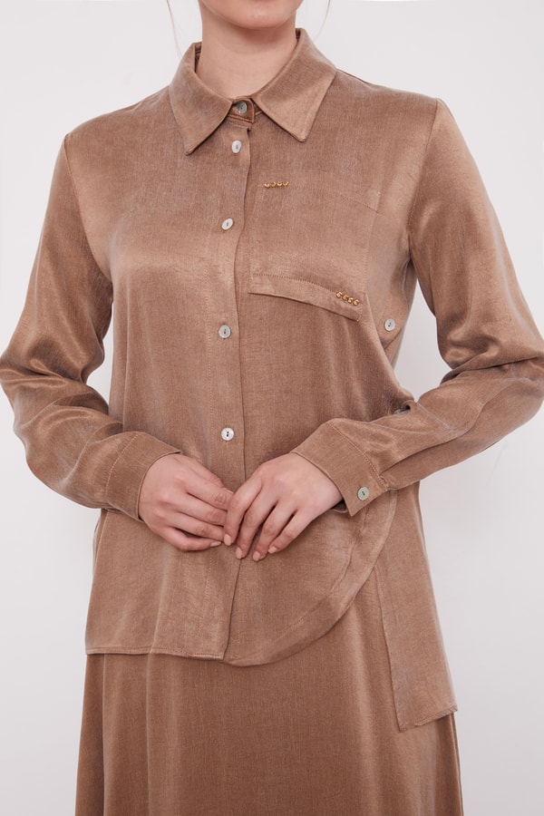 LevidorVizon Düğme Detaylı Cupra Etek Takım