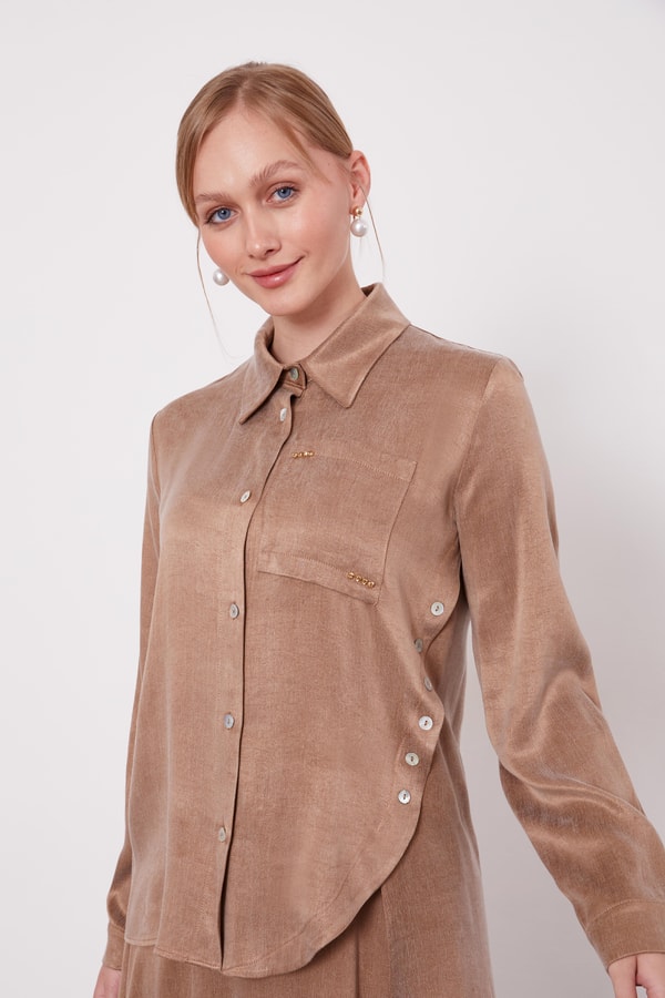 LevidorVizon Düğme Detaylı Cupra Etek Takım