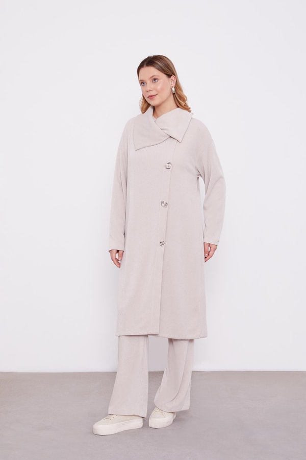 LevidorVizon Düğme Detaylı Pantolonlu Tunik Takım