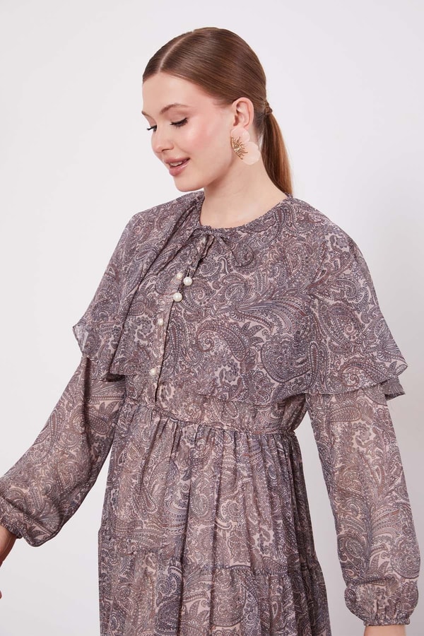 LevidorVizon Etnik Desenli Şifon Elbise