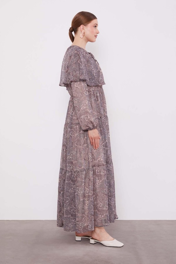 LevidorVizon Etnik Desenli Şifon Elbise