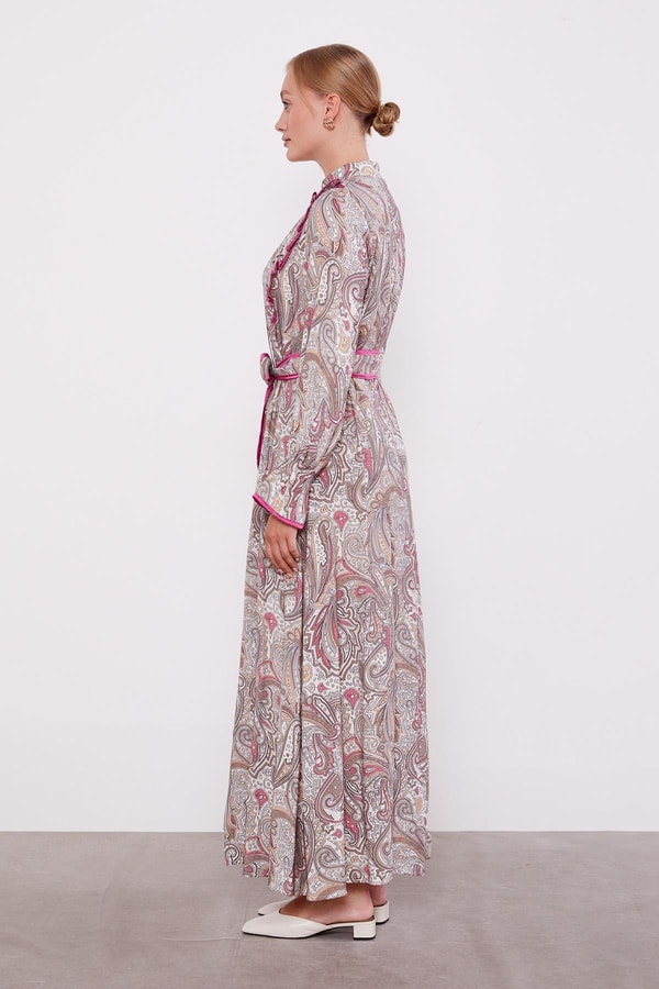 LevidorVizon Fırfırlı Etnik Desen Elbise