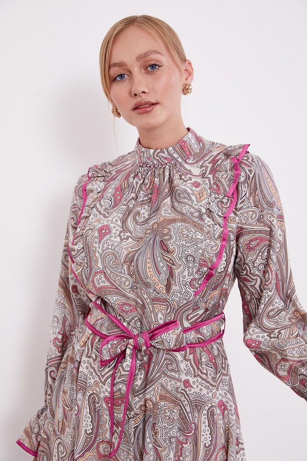 LevidorVizon Fırfırlı Etnik Desen Elbise