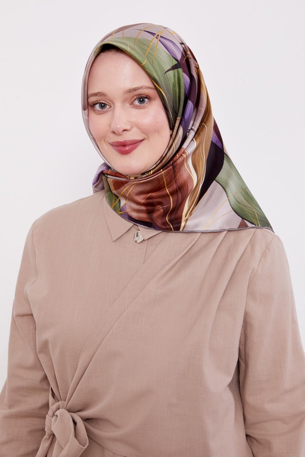 LevidorVizon İnce Yaprak Desen Twill İpek Eşarp