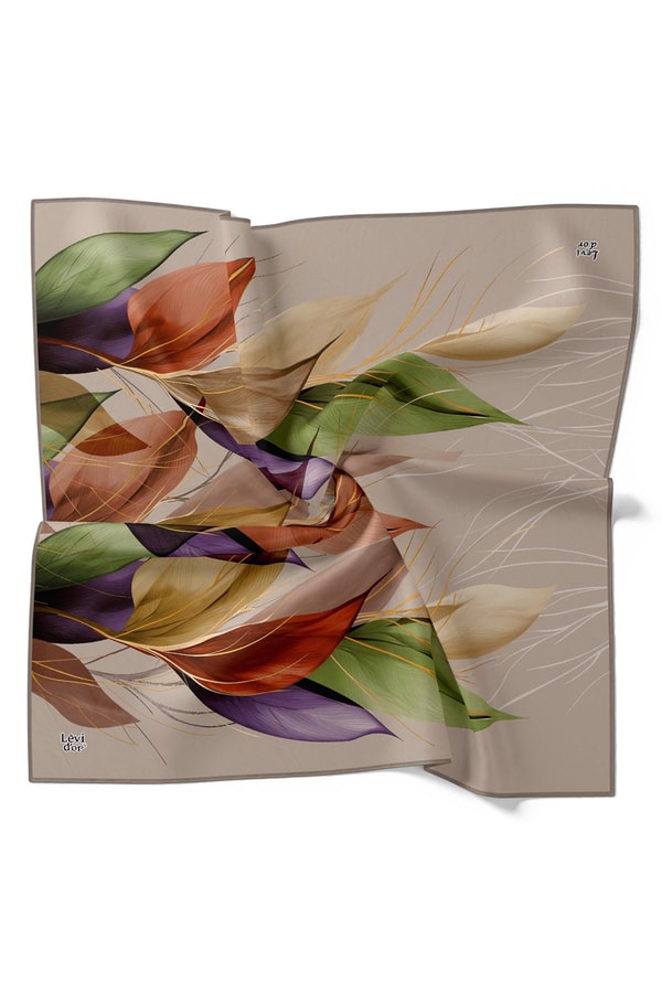 LevidorVizon İnce Yaprak Desen Twill İpek Eşarp