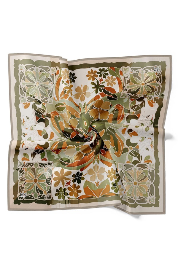 LevidorVizon Karışık Çiçek Desen Twill İpek Eşarp