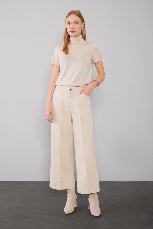 LevidorVİZON Katlı Paçalı Wideleg Pantolon